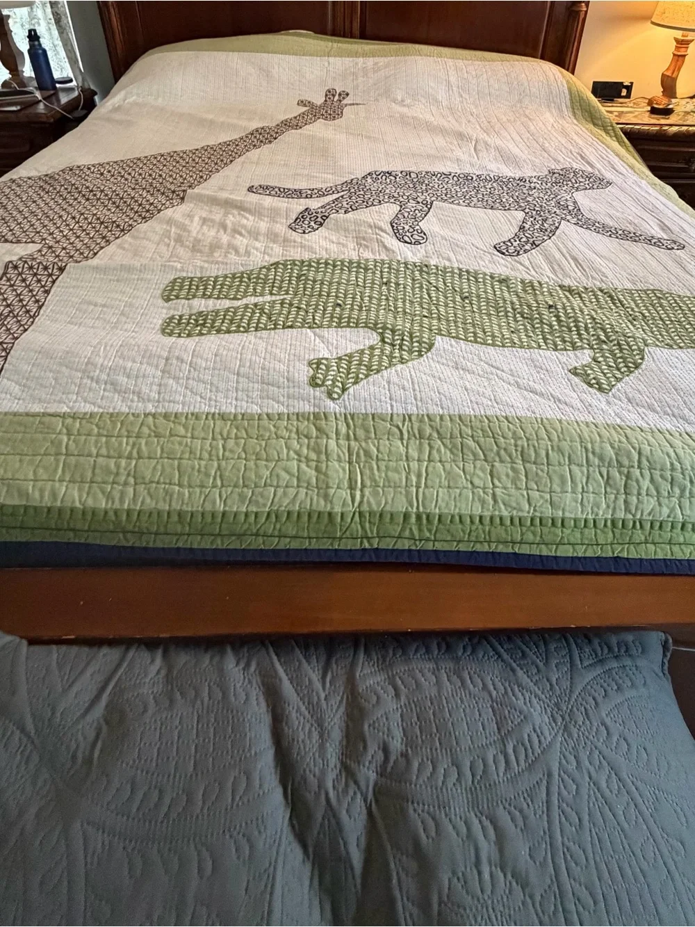 Pottery Barn Kids Neutral Safari Animal Quilt in White, Green and Brown